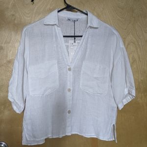 Zara white linen crop top